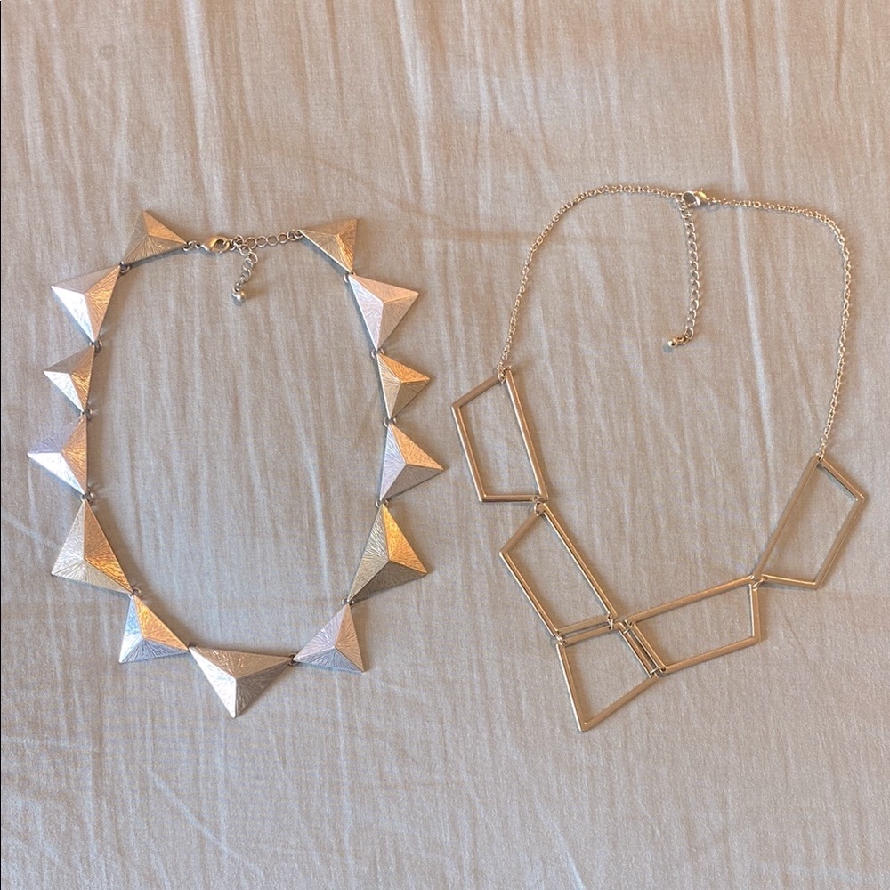 BUNDLE OF TWO Geometric Silver and Gold Necklace Set